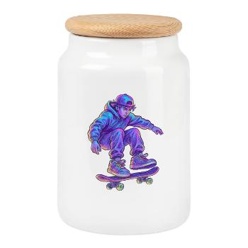 Neon Vapor Skateboarder - Keksdose mit Holzdeckel - Weiß - Vorne