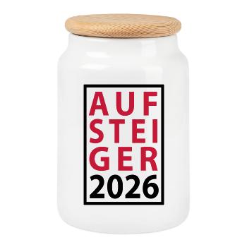 Aufsteiger 2026 Aufstieg - Keksdose mit Holzdeckel - Weiß - Vorne
