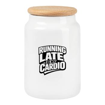 Running Late Is My Cardio Saying Jogging - Cookie Jar with Wooden Lid - white - Front