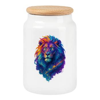 Lion cosmique coloré - Art couleurs Pop - Boîte à biscuits avec couvercle en bois - blanc - Devant