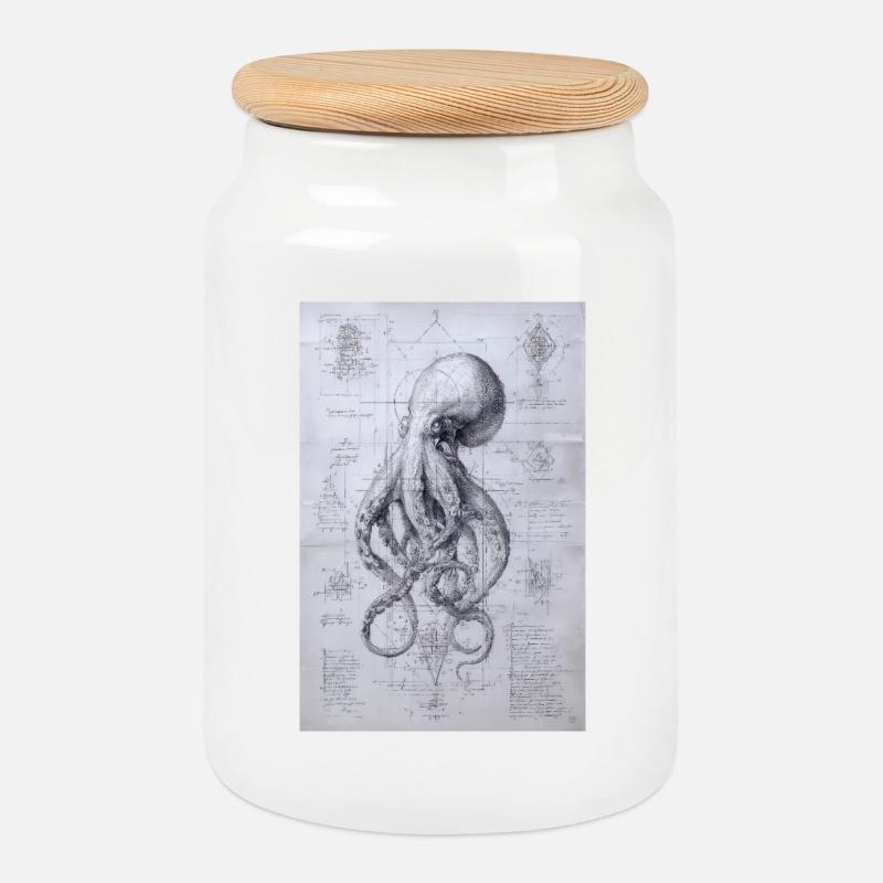 Oktopus-Bauplan-Skizze - Keksdose mit Holzdeckel - Weiß