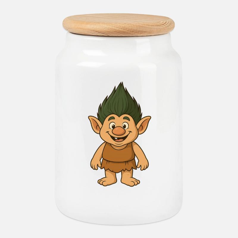 Fröhlicher Waldtroll Cartoon - Keksdose mit Holzdeckel - Weiß