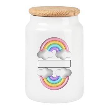 Arc en ciel - Boîte à biscuits avec couvercle en bois - blanc - Devant