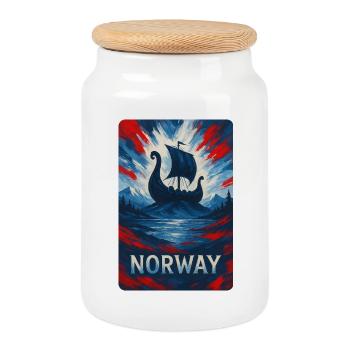 Norway Travel Design - Cookie Jar with Wooden Lid - white - Front