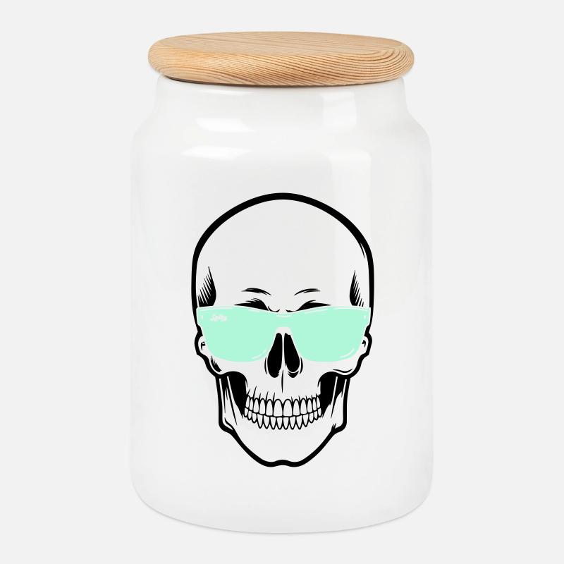 Farbverstellbare Sonnenbrille Smile Skull - Keksdose mit Holzdeckel - Weiß
