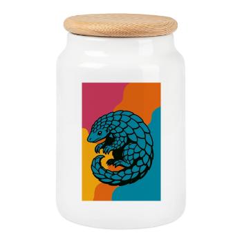 Pangolin Pop Art - Boîte à biscuits avec couvercle en bois - blanc - Devant