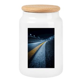 Midnight Track Horizon - Cookie Jar with Wooden Lid - white - Front