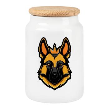 Couronne de chien berger allemand - Boîte à biscuits avec couvercle en bois - blanc - Devant