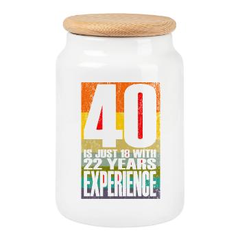 40 Is Just 18 With 22 Years Experience - Cookie Jar with Wooden Lid - white - Front