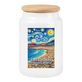 Las Palmas de Gran Canaria Spain - Cookie Jar with Wooden Lid - white - Front