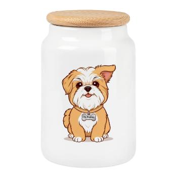Mr Pickles Adorable Lhasa Apso Portrait - Cookie Jar with Wooden Lid - white - Front