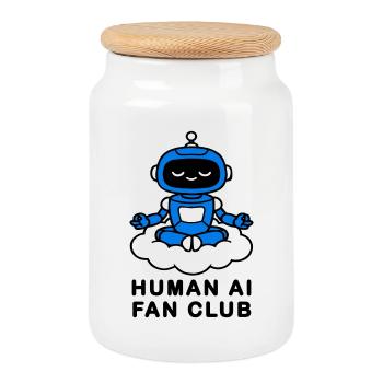 Human AI Fan Club - Cookie Jar with Wooden Lid - white - Front