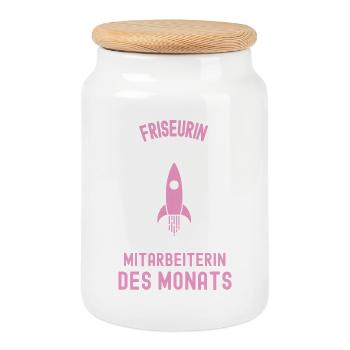 Beste Friseurin Mitarbeiterin des Monats Frisörin - Keksdose mit Holzdeckel - Weiß - Vorne