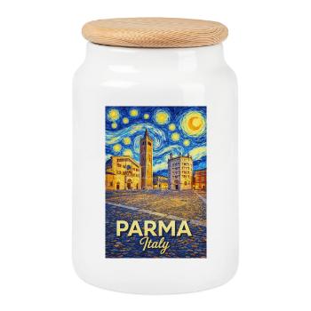 Parma, Italy. - Cookie Jar with Wooden Lid - white - Front