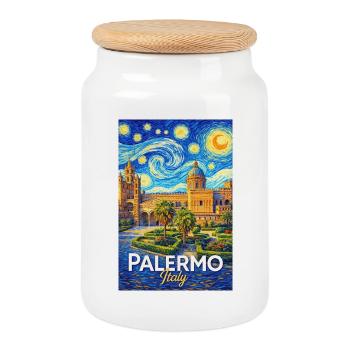Palermo, Italy. - Cookie Jar with Wooden Lid - white - Front