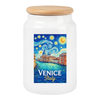 Venice, Italy. - Cookie Jar with Wooden Lid - white - Front