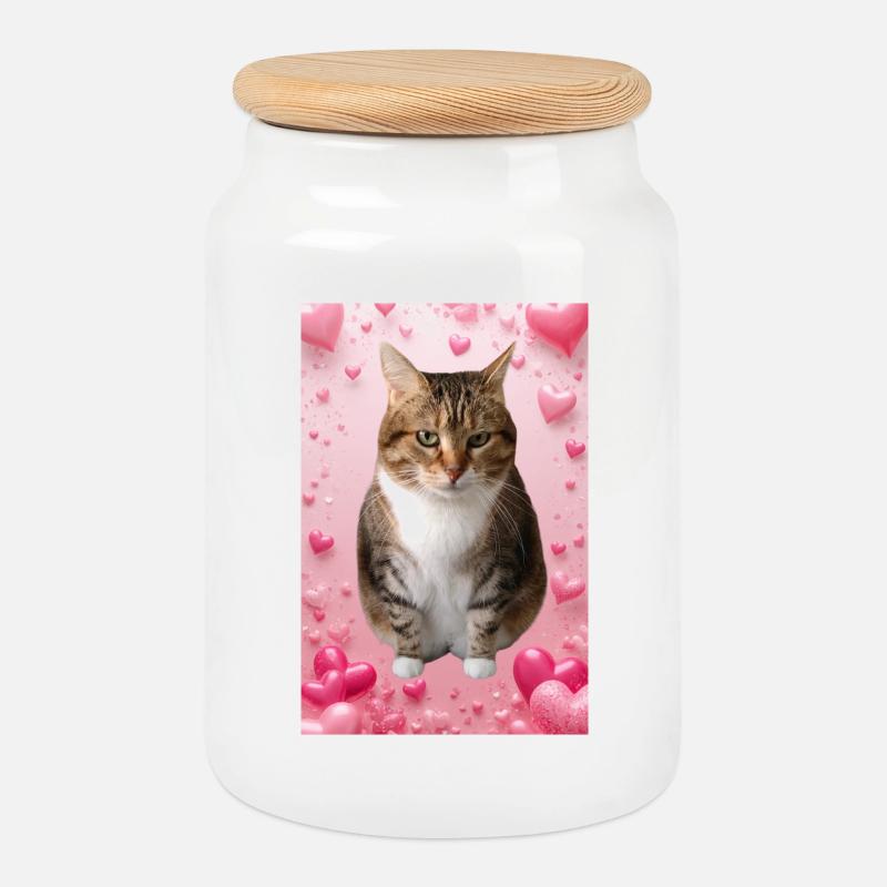 Missty-Katze mit Herzen - Keksdose mit Holzdeckel - Weiß