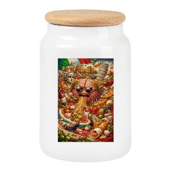 Surreal Food Brain Collage - Cookie Jar with Wooden Lid - white - Front