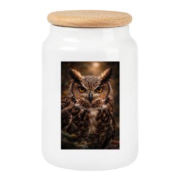 Owl in the Darkness of the Forest - Cookie Jar with Wooden Lid - white - Front