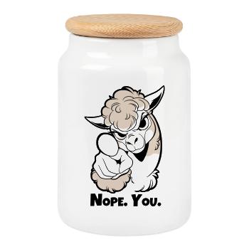 Nope. You. Alpaca - Cookie Jar with Wooden Lid - white - Front