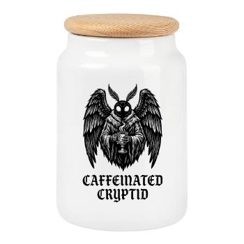 Koffeinhaltiger Kryptid-Mottenmann-Kaffee - Keksdose mit Holzdeckel - Weiß - Vorne