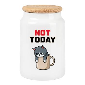 Not Today Cat - Funny Angry Cat Meme - Cookie Jar with Wooden Lid - white - Front