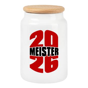 Meister 2026 Meisterschaft - Keksdose mit Holzdeckel - Weiß - Vorne