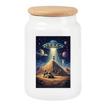 OVNI de la pyramide extraterrestre - Boîte à biscuits avec couvercle en bois - blanc - Devant