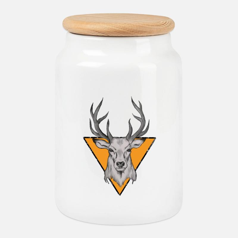 Tête de cerf dans un triangle orange - Boîte à biscuits avec couvercle en bois - blanc