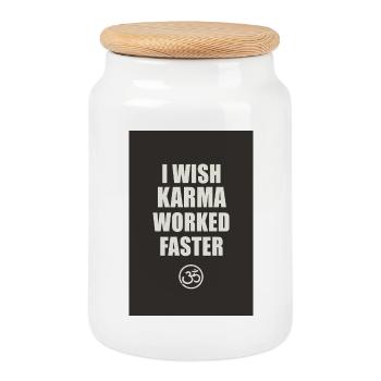 I Wish Karma Worked Faster – Minimal Poster - Cookie Jar with Wooden Lid - white - Front