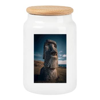 Moai cosmique sous la nuit étoilée - Boîte à biscuits avec couvercle en bois - blanc - Devant