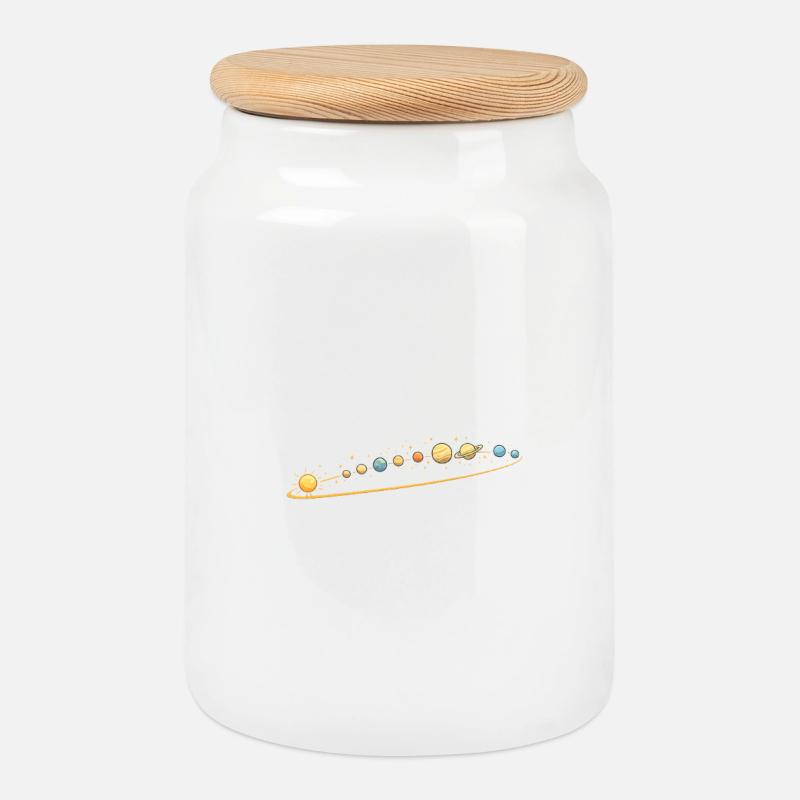 Solar System - Cookie Jar with Wooden Lid - white