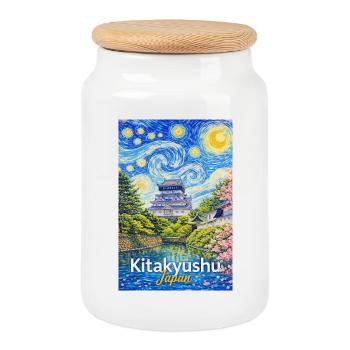 Kitakyushu Japan - Keksdose mit Holzdeckel - Weiß - Vorne