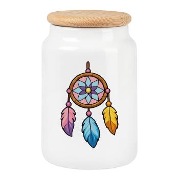 Colorful Dreamcatcher with Flower Star - Cookie Jar with Wooden Lid - white - Front