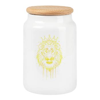 Lion à l’aspect or couronne – Noble Chat de proie - Boîte à biscuits avec couvercle en bois - blanc - Devant