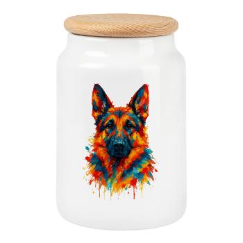Bunte Aquarell Deutscher Schäferhund-Illustration - Keksdose mit Holzdeckel - Weiß - Vorne