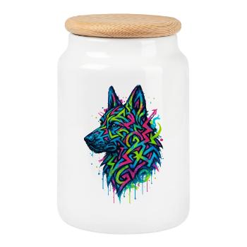 German Shepherd Pop Art Colorful Dog Squirrel - Cookie Jar with Wooden Lid - white - Front