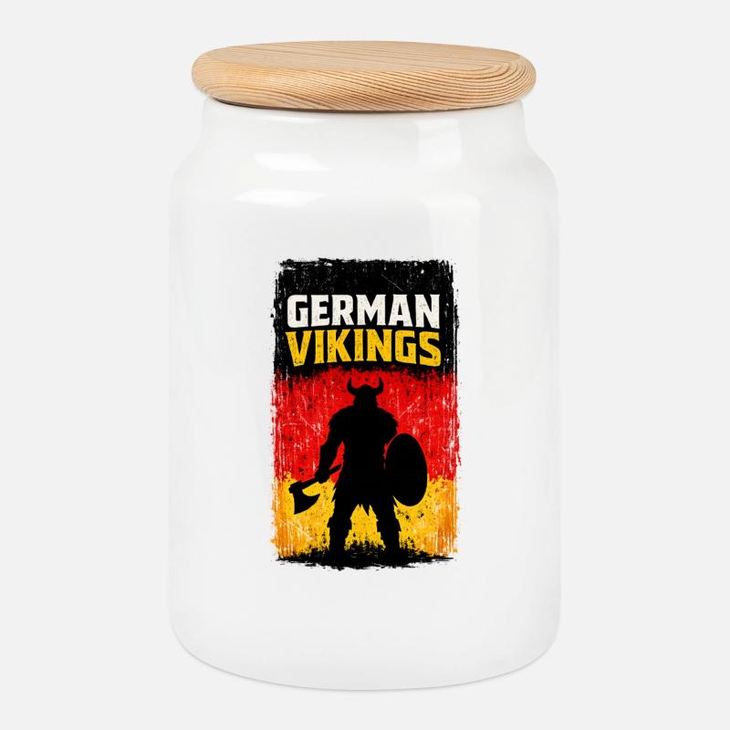 Deutsche Wikinger – Wikingerkrieger-Deutschland-Flagge - Keksdose mit Holzdeckel - Weiß