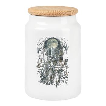 Cemetery Goth Humor - Cookie Jar with Wooden Lid - white - Front