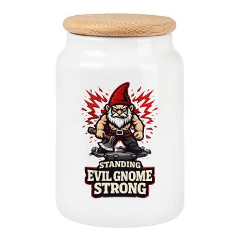 Evil Gnome, Dark Gnome, Goth Gnome, Funny Gnome - Cookie Jar with Wooden Lid - white - Front