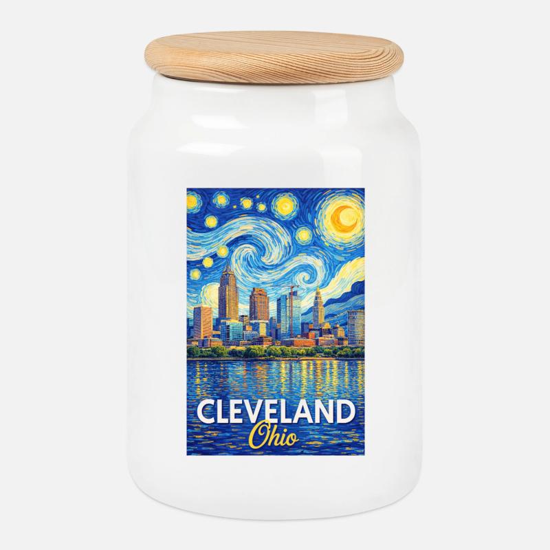 Cleveland, Ohio - Keksdose mit Holzdeckel - Weiß