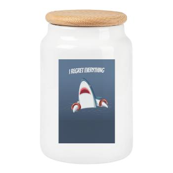I Regret Everything Funny Shark Humor Saying - Cookie Jar with Wooden Lid - white - Front