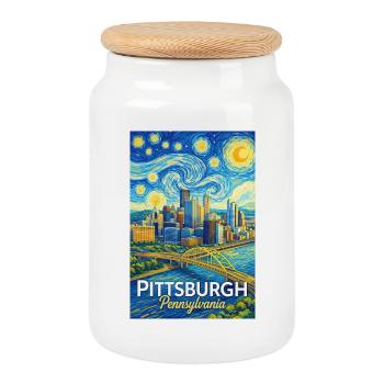 Pittsburgh, Pennsylvanie - Boîte à biscuits avec couvercle en bois - blanc - Devant