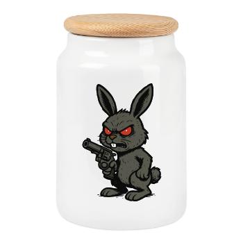 mauvais lapin - Boîte à biscuits avec couvercle en bois - blanc - Devant