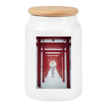 Roter Torii Schneepfad-Kimono - Keksdose mit Holzdeckel - Weiß - Vorne