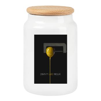Affiche minimaliste La créativité aime la pression - Boîte à biscuits avec couvercle en bois - blanc - Devant