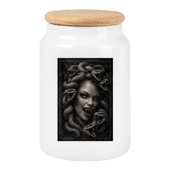 Medusa - Cookie Jar with Wooden Lid - white - Front