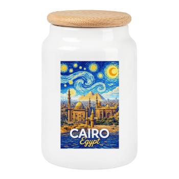 Cairo Nights: Pyramids and Stars - Cookie Jar with Wooden Lid - white - Front
