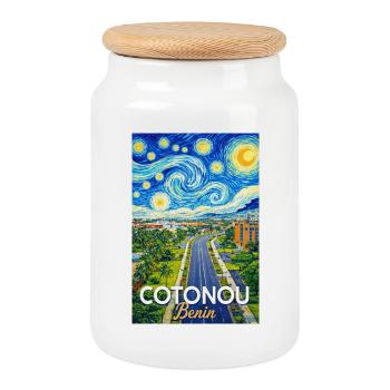 Cotonou Straße Sternenhimmel - Keksdose mit Holzdeckel - Weiß - Vorne