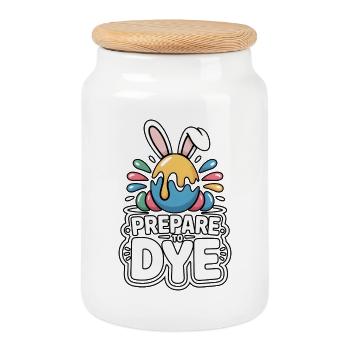 Préparez-vous à teindre un drôle de dicton de Pâques - Boîte à biscuits avec couvercle en bois - blanc - Devant